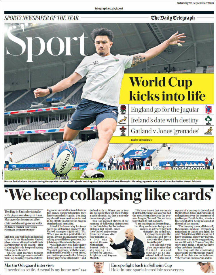 Portada de Telegraph Sport (Reino Unido)