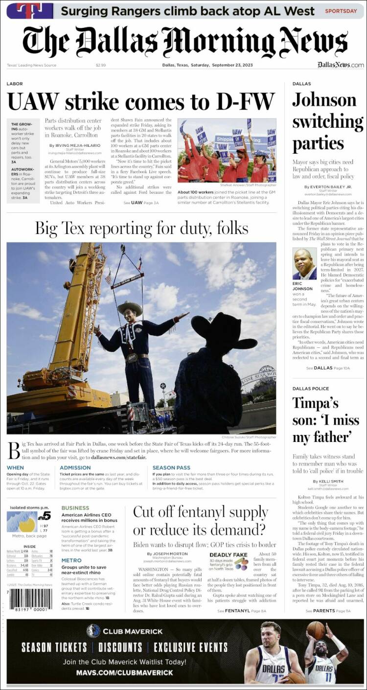 Portada de Dallas Morning News (USA)