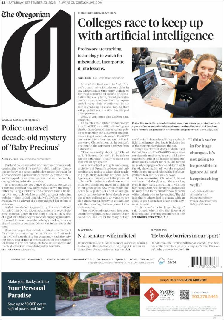 Portada de The Oregonian (USA)