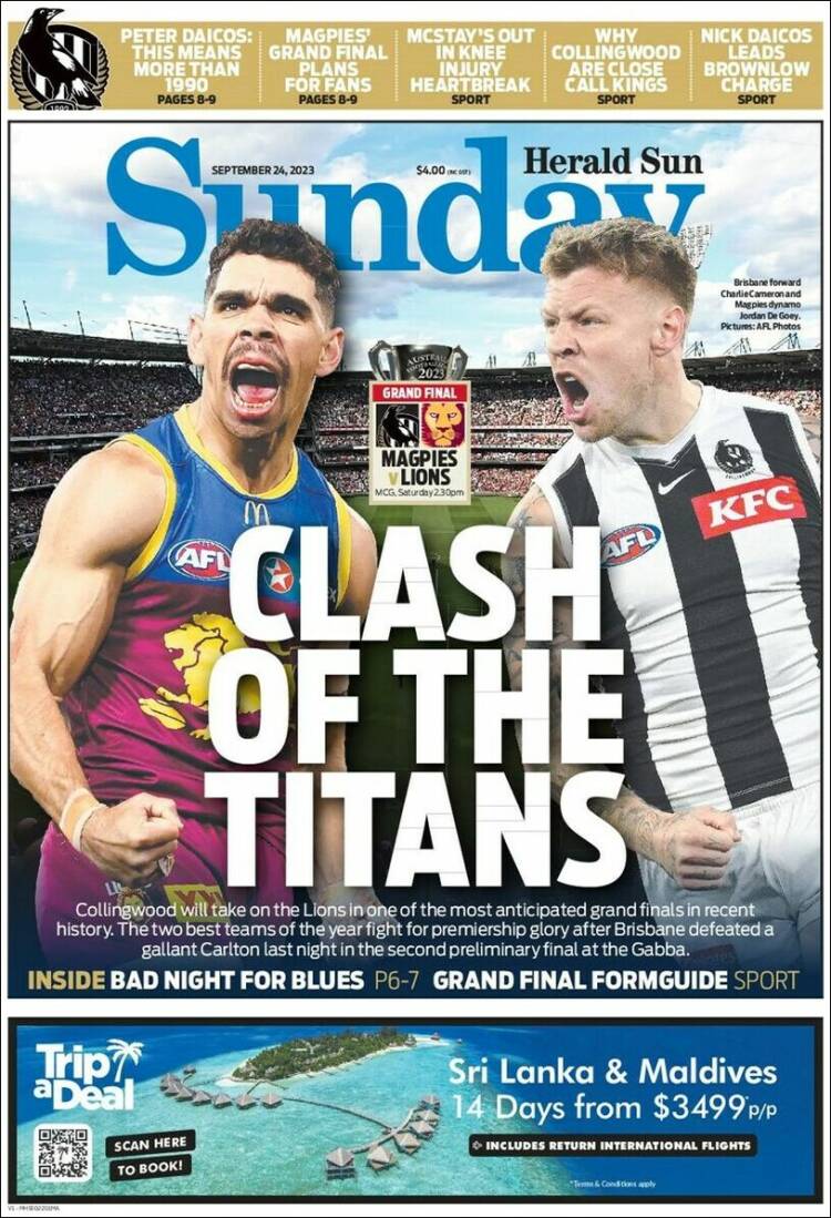 Portada de Herald Sun (Australia)