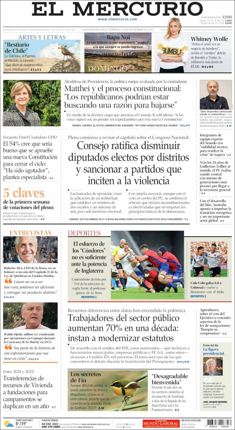 Portada de El Mercurio (Chile)