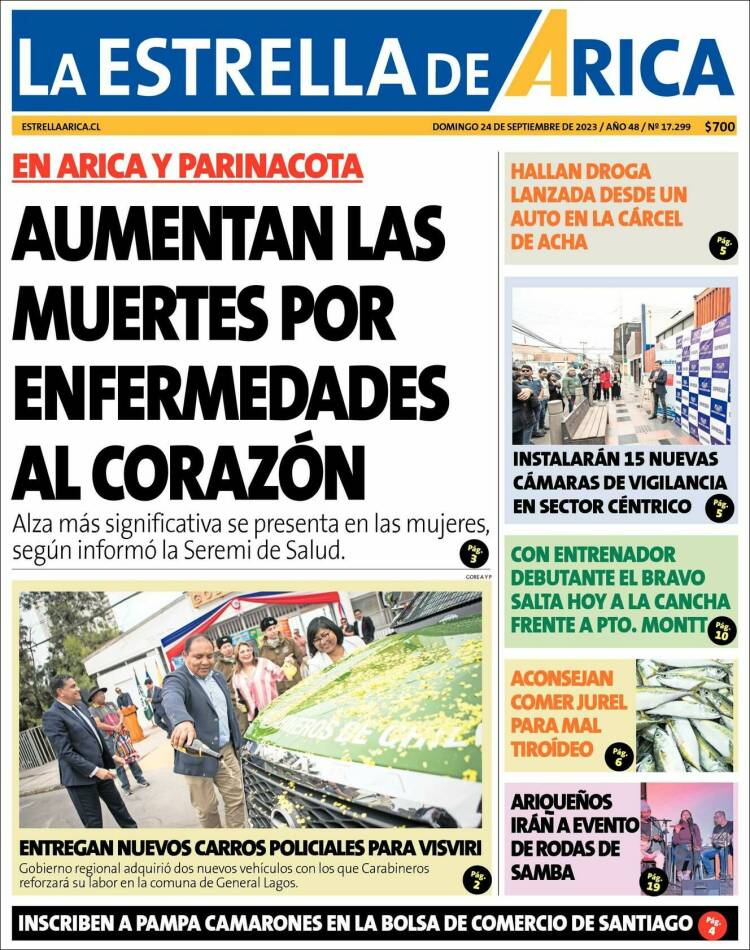 Portada de La Estrella de Arica (Chile)