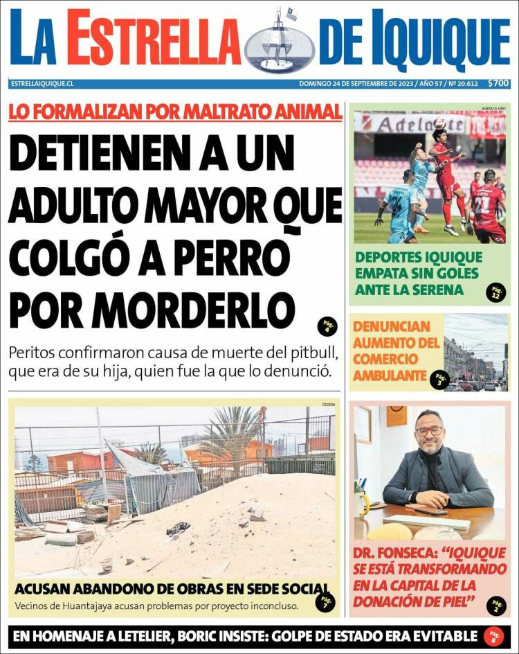 Portada de La Estrella de Iquique (Chile)