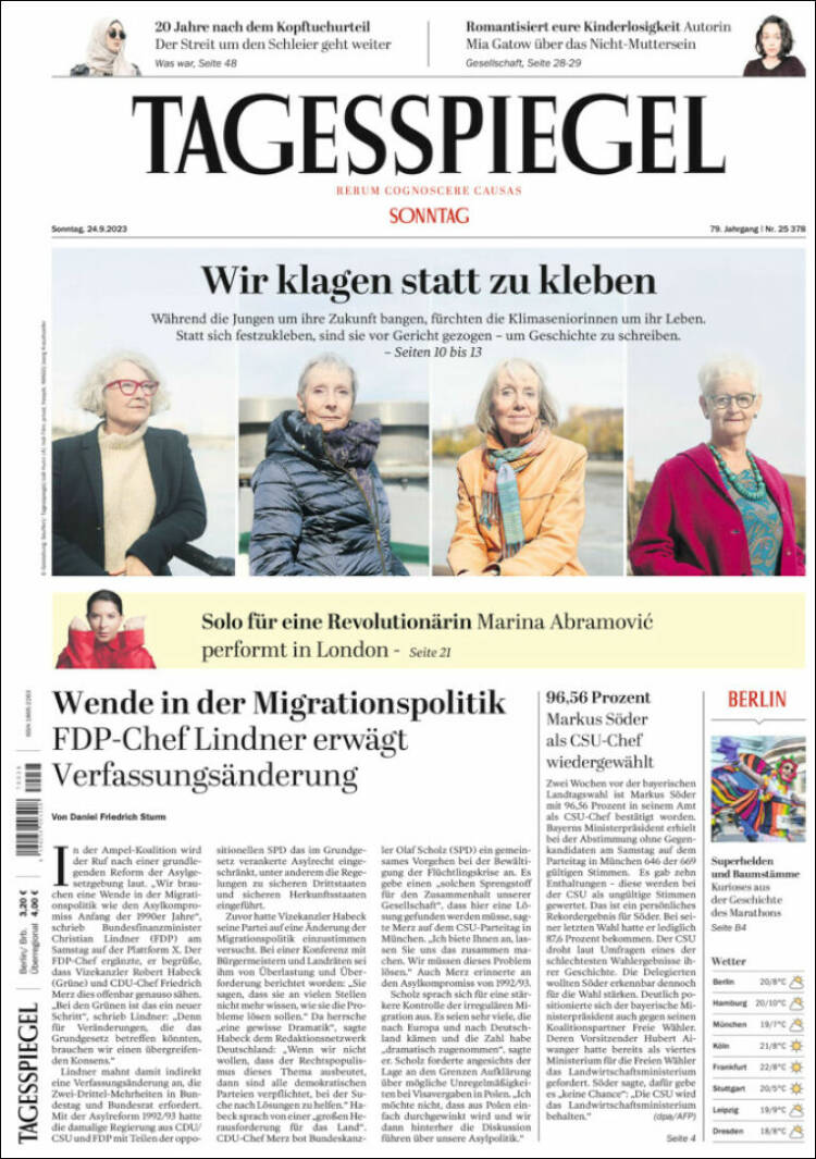 Portada de Der Tagesspiegel (Alemania)