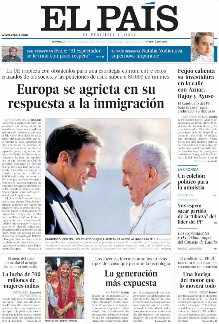 Portada de El País (España)