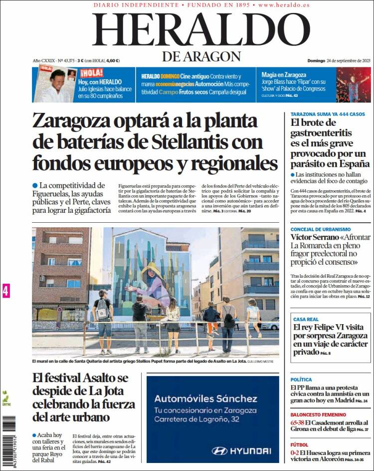 Portada de Heraldo de Aragón (España)