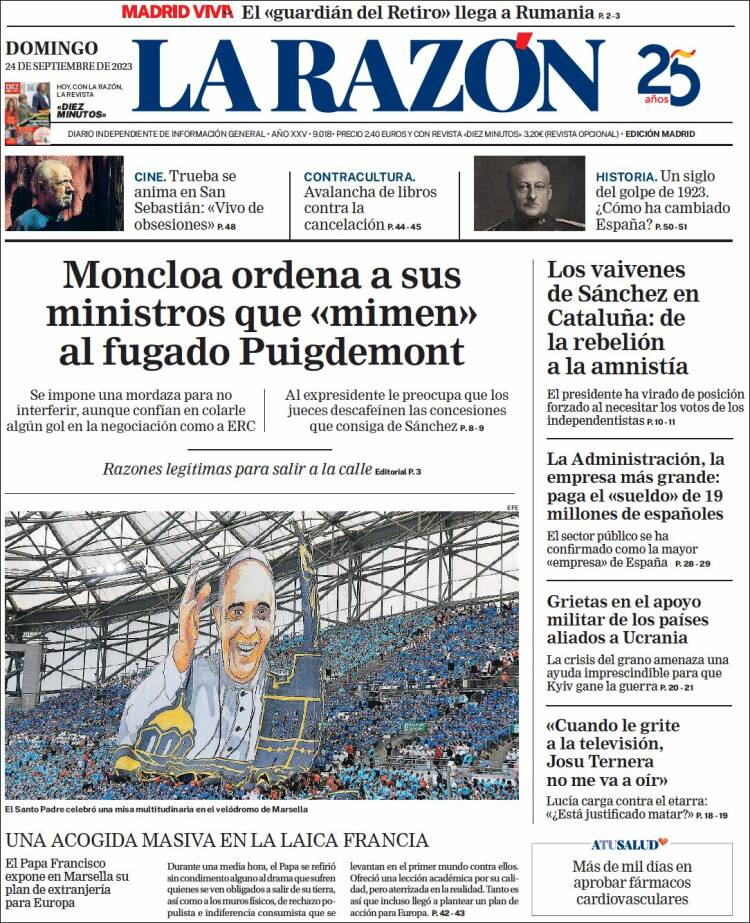 Portada de La Razón (España)