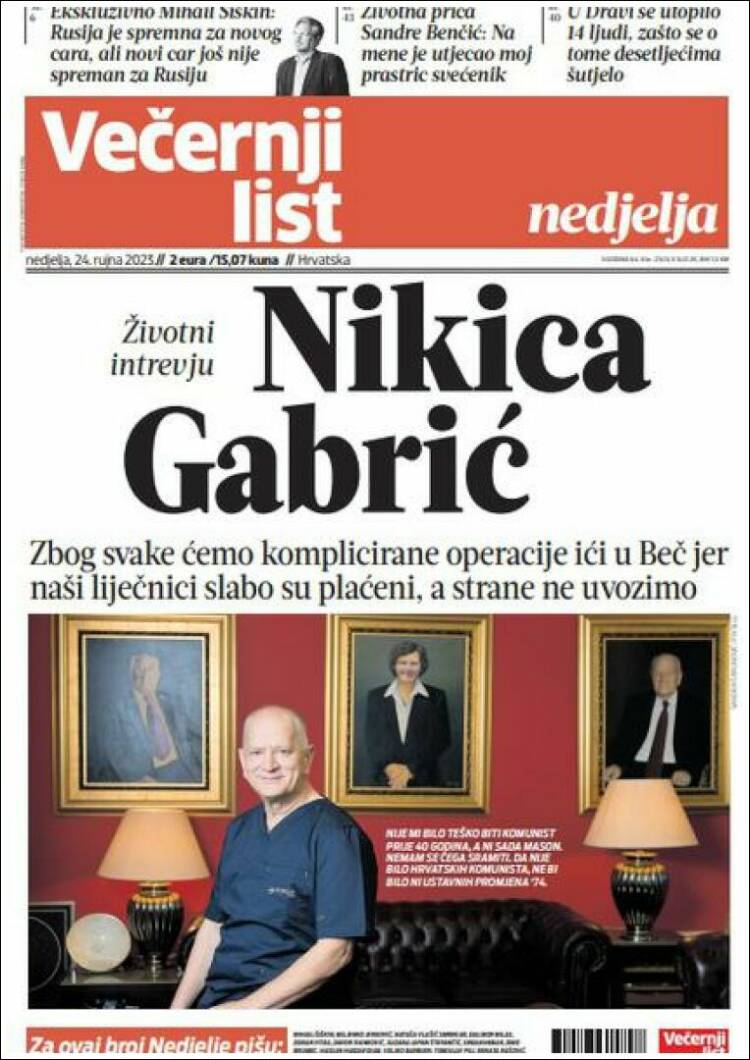 Portada de Večernji (Croacia)