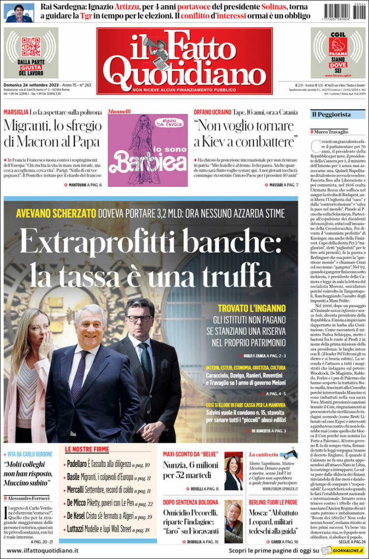 Portada de Il Fatto Quotidiano (Italia)