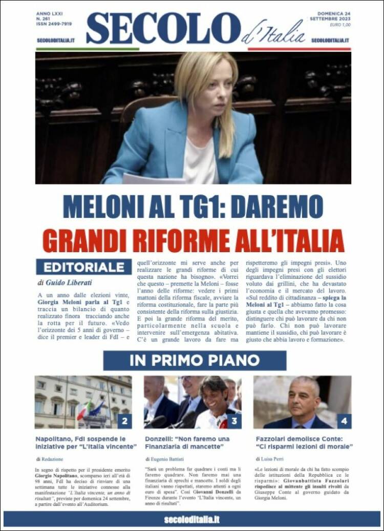 Portada de Secolo d'Italia (Italia)