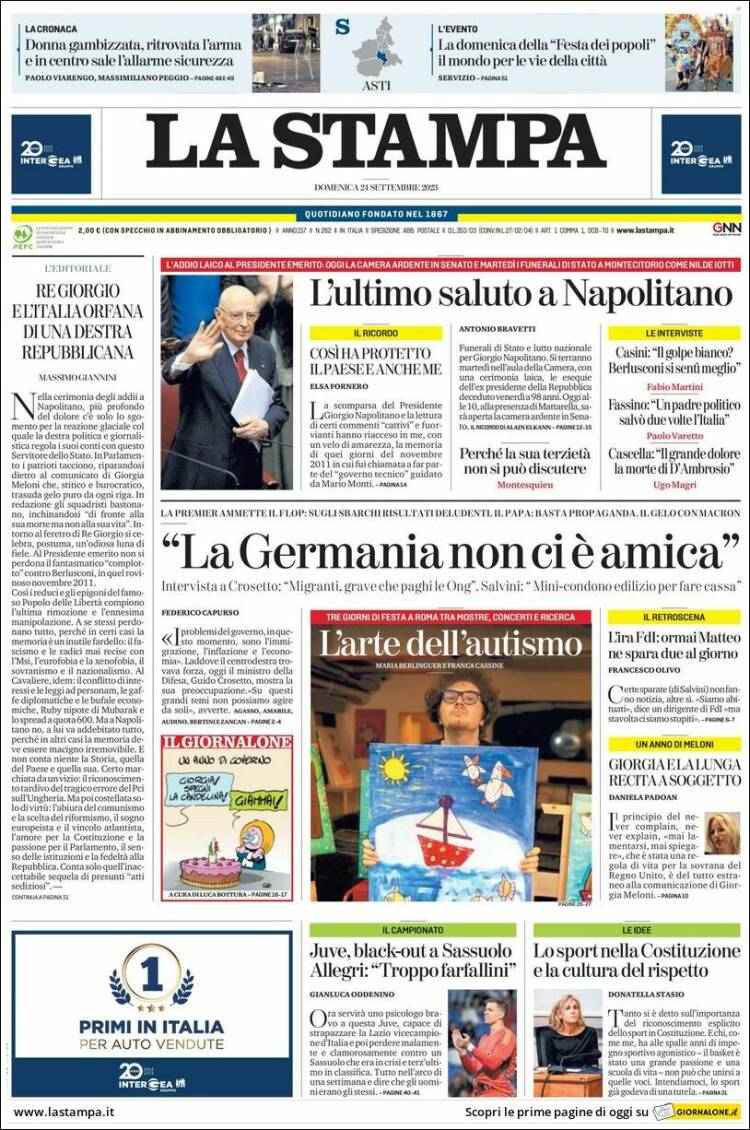 Portada de La Stampa (Italia)