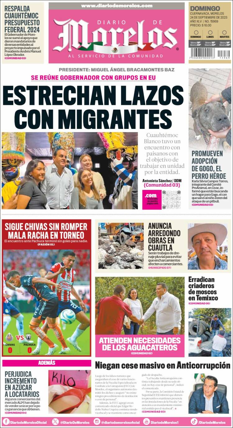 Portada de Diario de Morelos (M&eacute;xico)