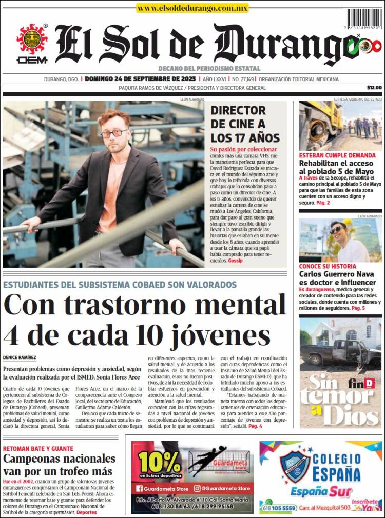 Portada de El Sol de Durango (M&eacute;xico)