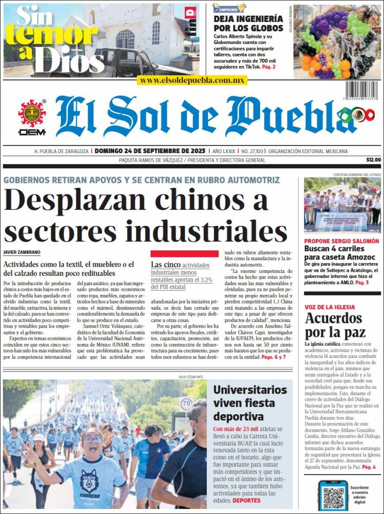 Portada de El Sol de Puebla (M&eacute;xico)