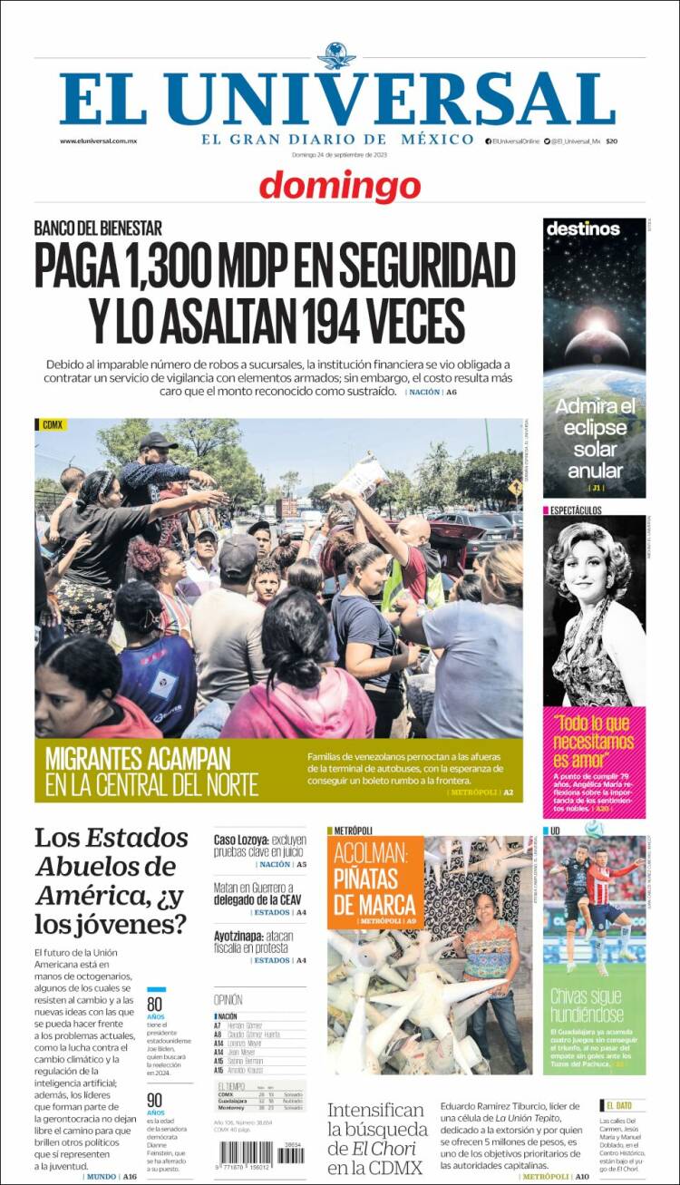 Portada de El Universal (Mexique)