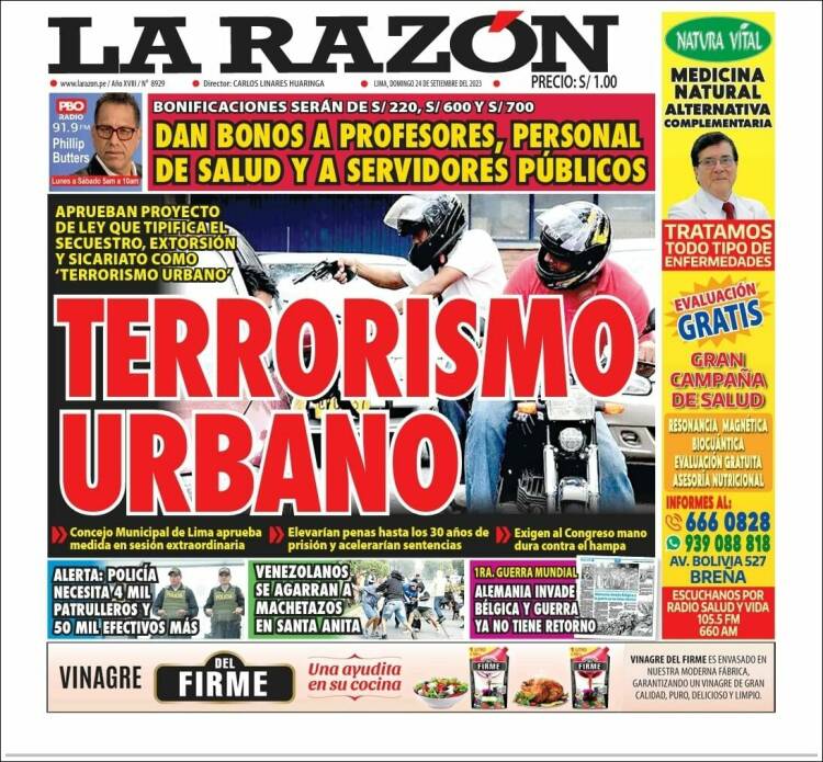 Portada de La Razón (Perú)