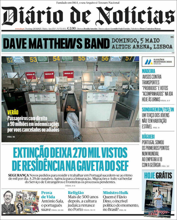 Portada de Diário de Noticias (Portugal)