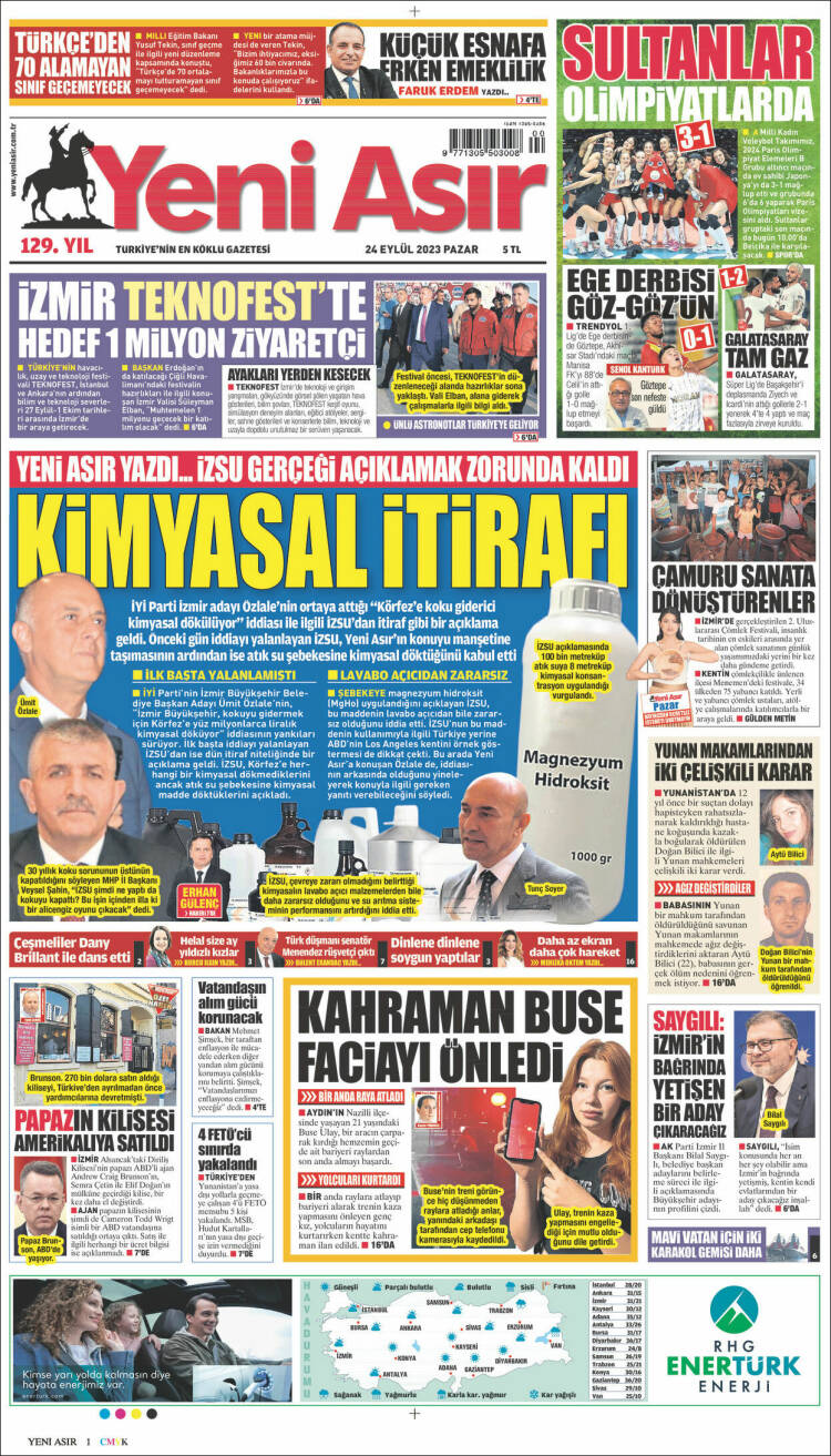 Portada de Yeni Asır (Turquía)