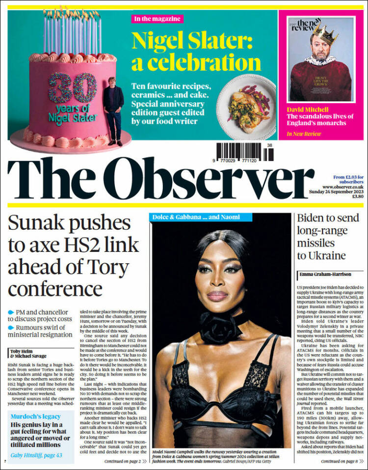 Portada de The Observer (Reino Unido)