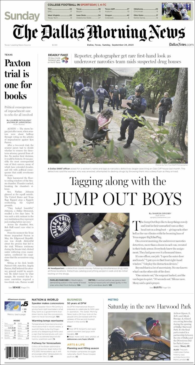 Portada de Dallas Morning News (USA)