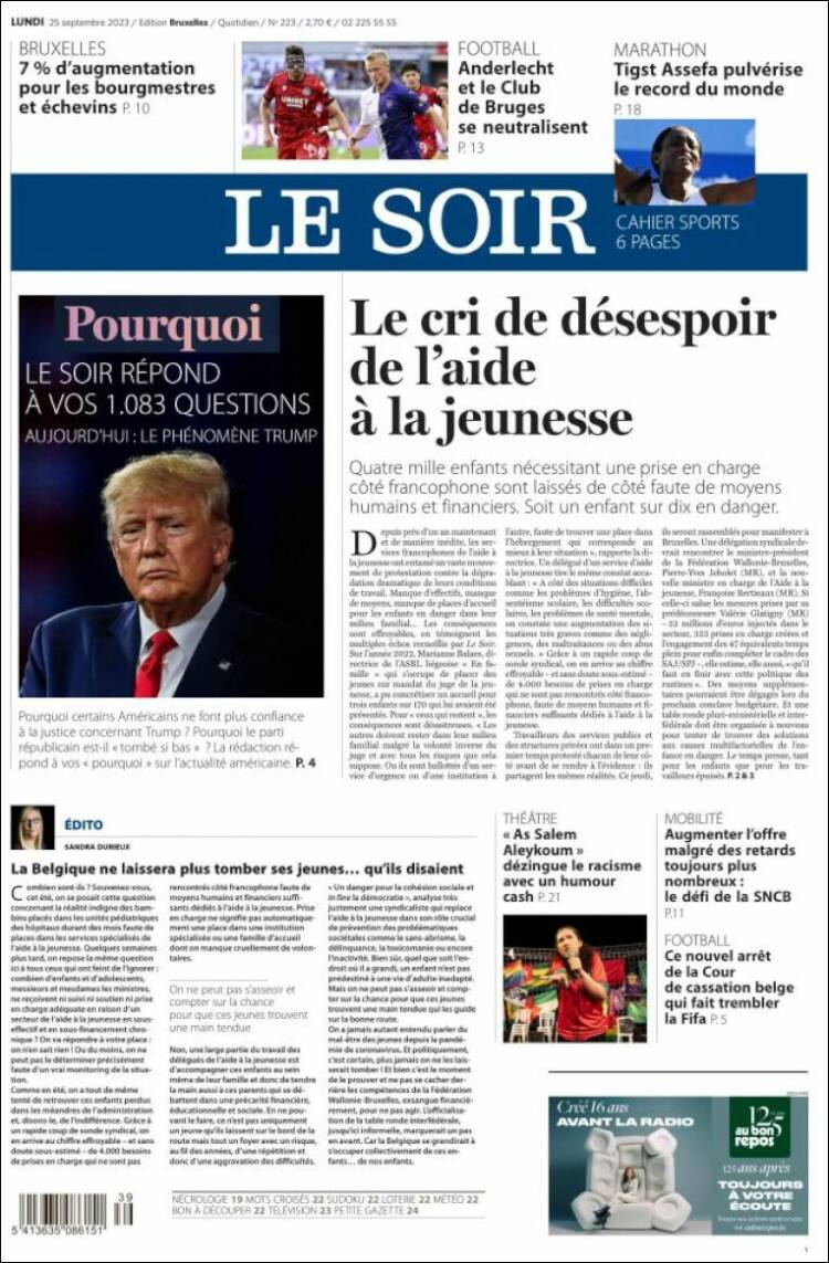 Portada de Le Soir (B&eacute;lgica)