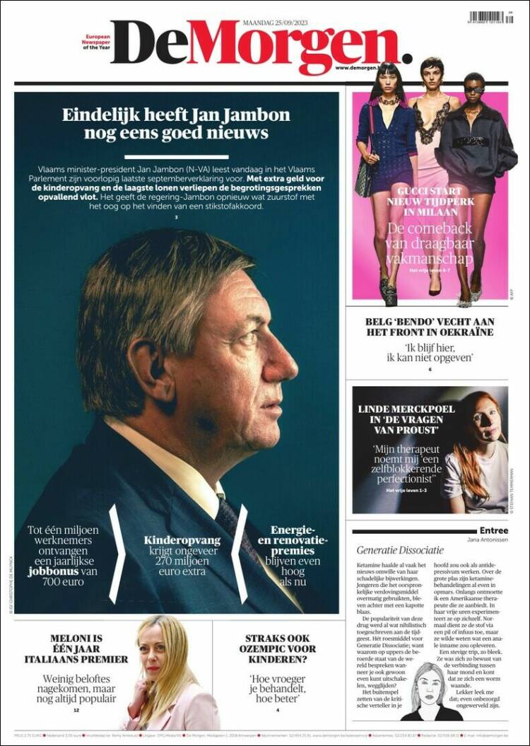 Portada de De Morgen (B&eacute;lgica)