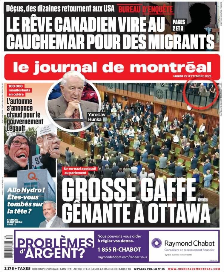 Portada de Le Journal de Montréal (Canadá)