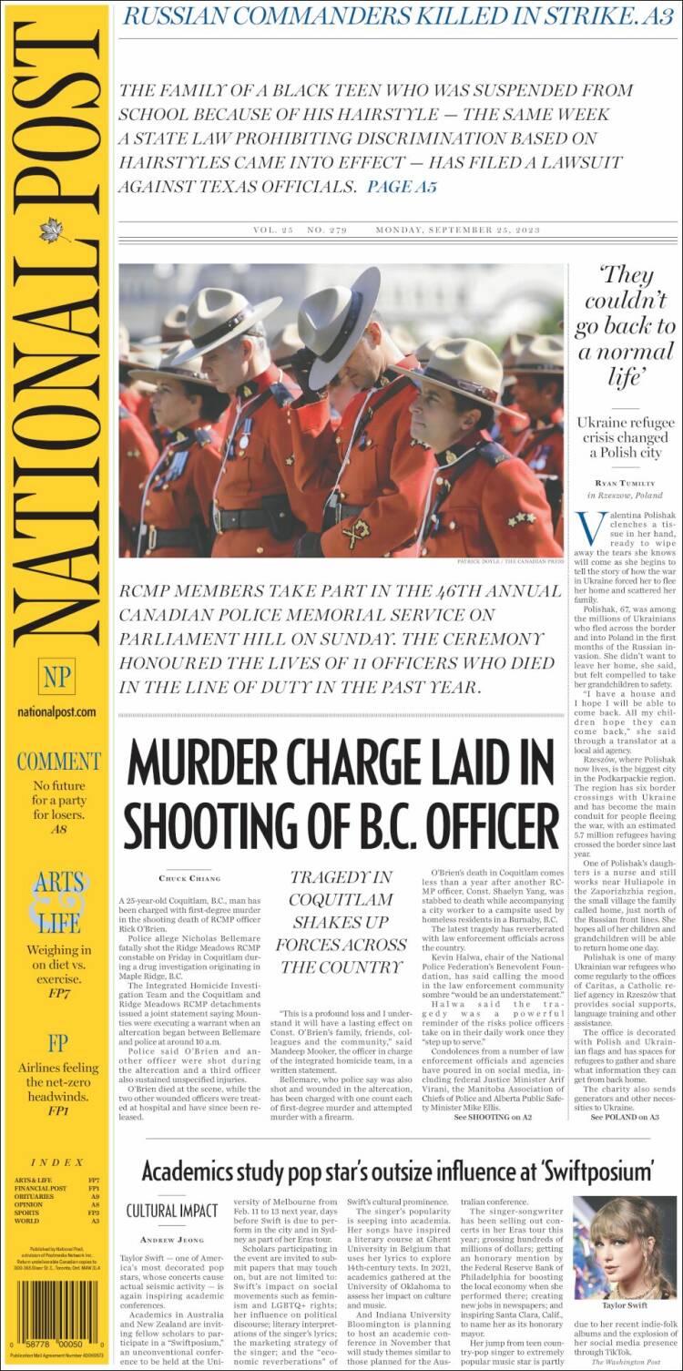 Portada de The National Post (Canadá)