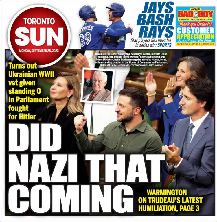 Portada de The Toronto Sun (Canadá)