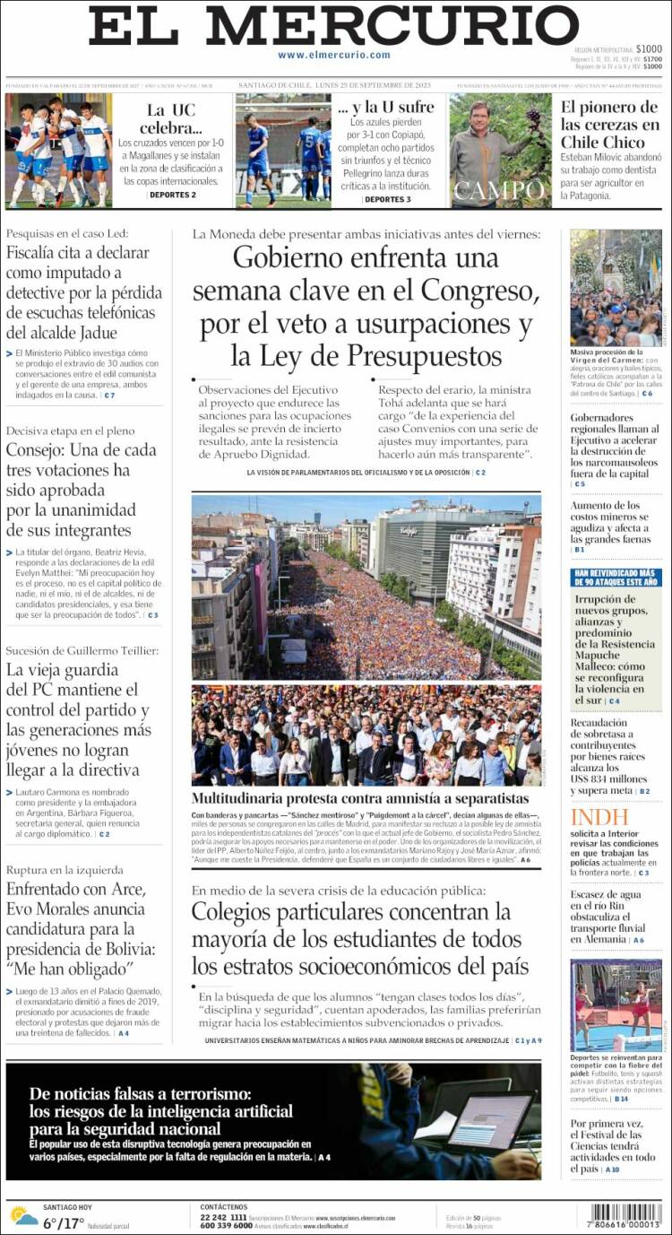 Portada de El Mercurio (Chile)