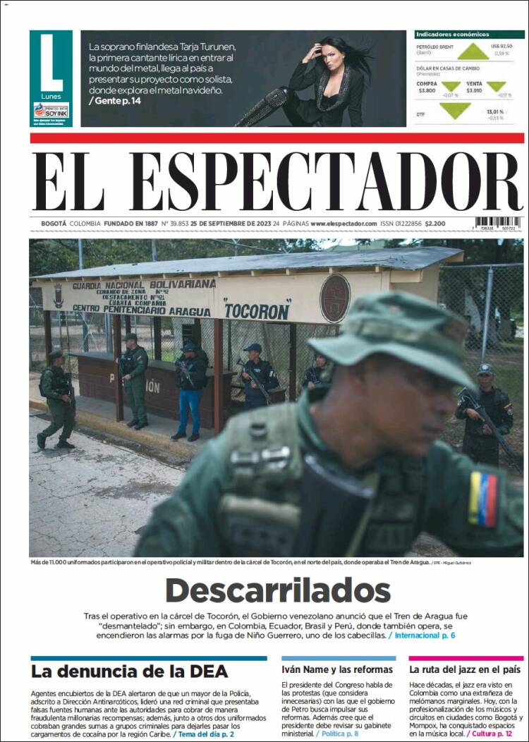 Portada de El Espectador (Colombia)