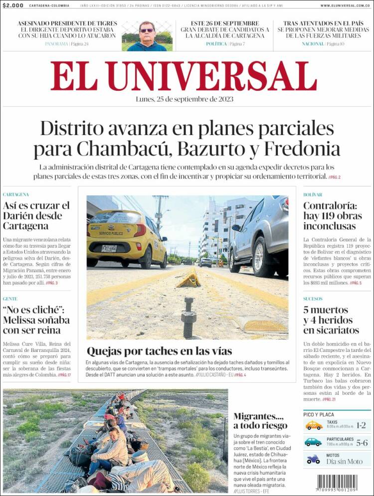 Portada de El Universal (Colombia)