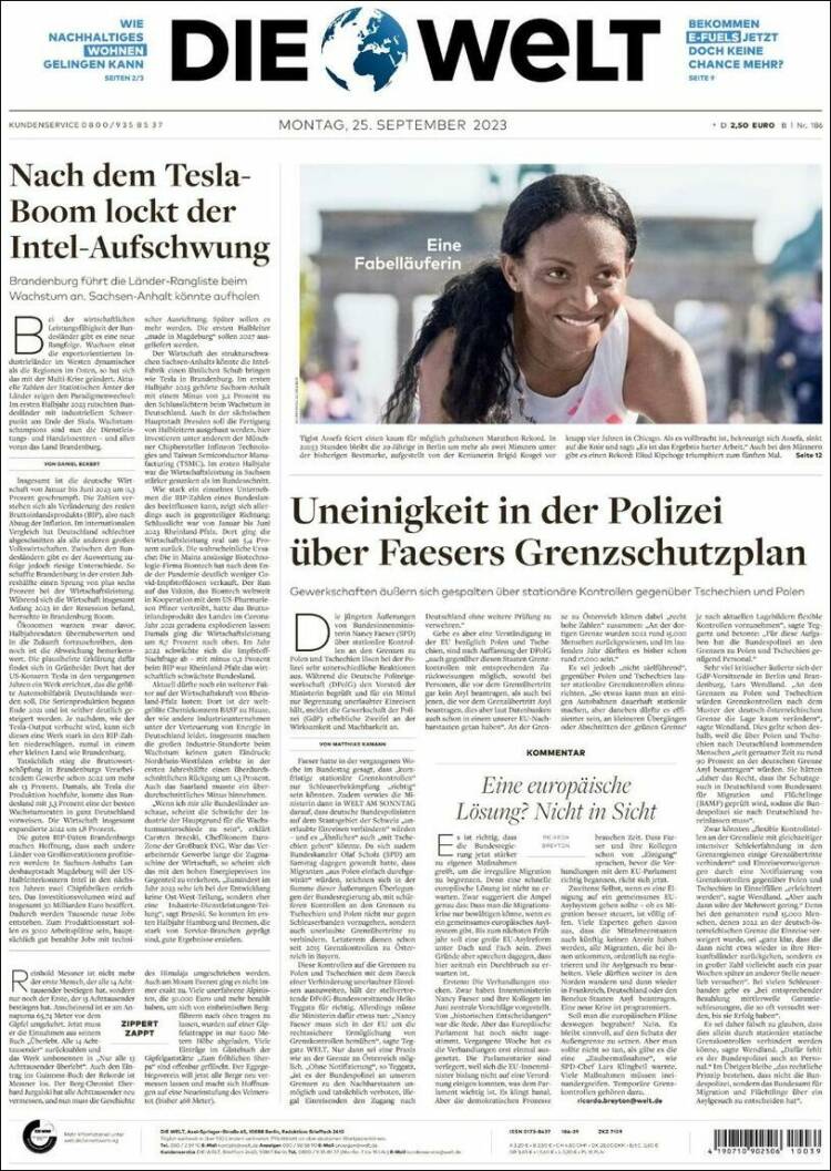 Portada de Die Welt (Alemania)