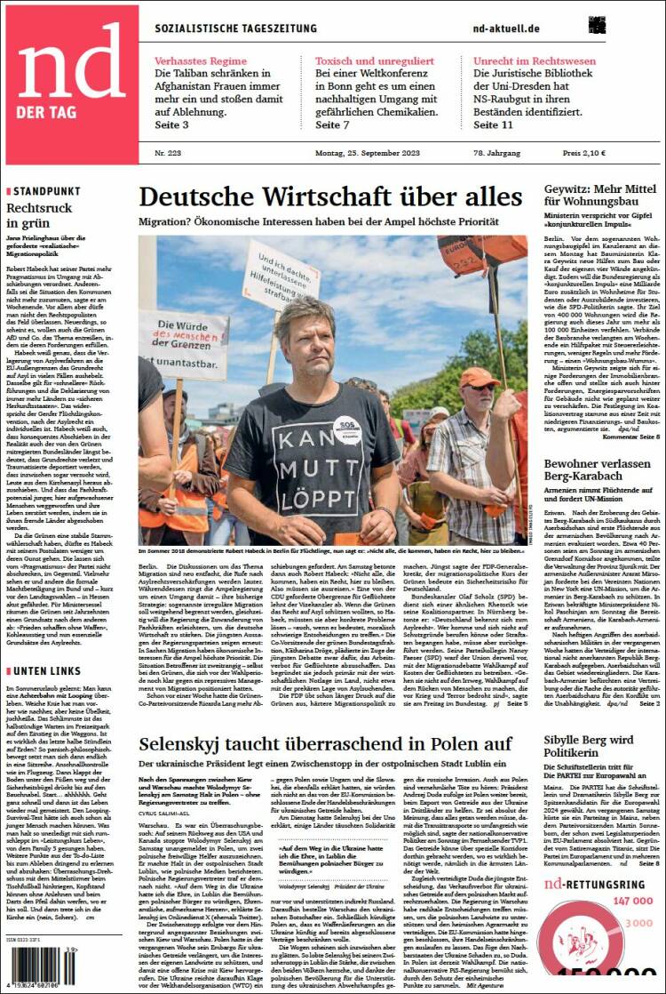 Portada de Neues Deutschland (Alemania)