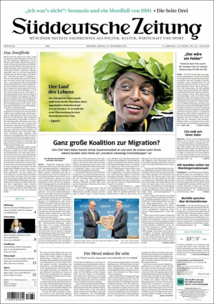 Portada de Sueddeutsche (Alemania)