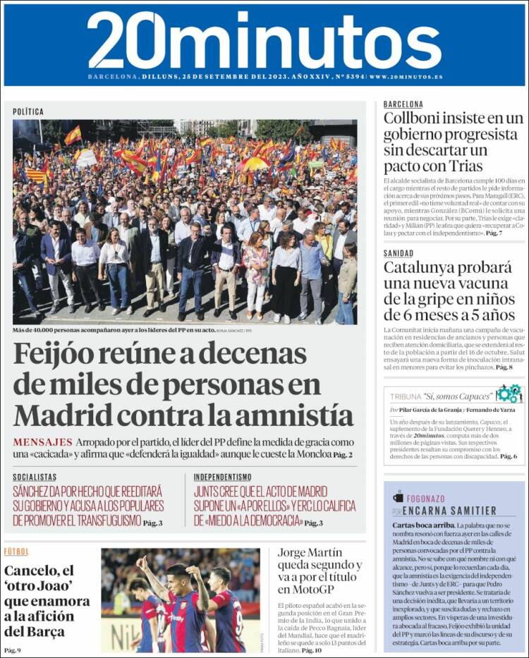 Portada de 20 Minutos - Barcelona (España)