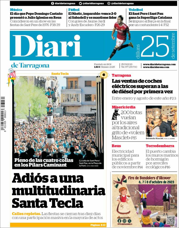 Portada de Diari de Tarragona (España)