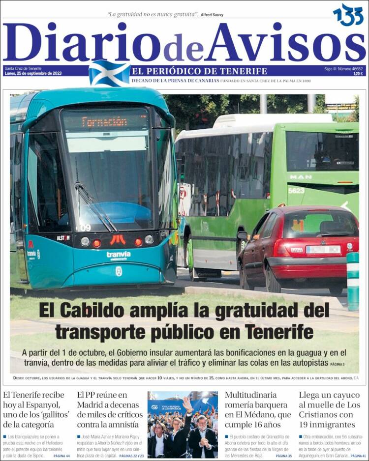 Portada de Diarios de Avisos (España)