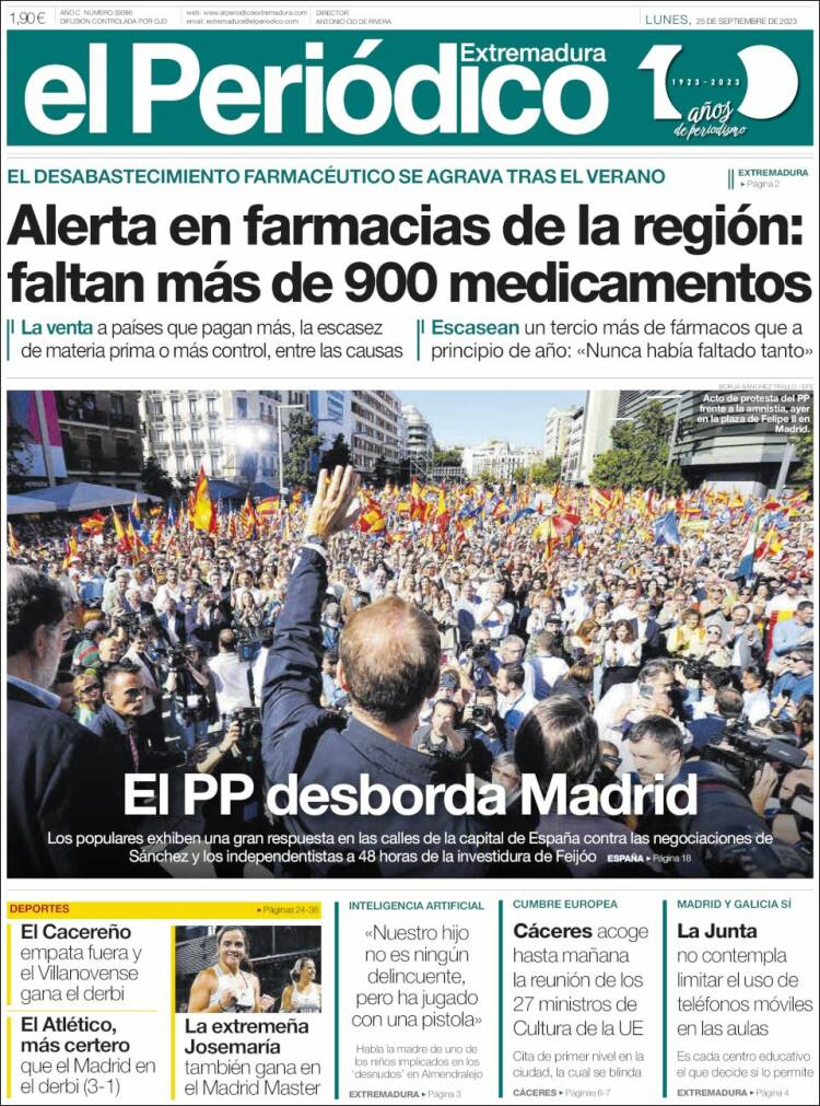 Portada de El Periódico de Extremadura (España)