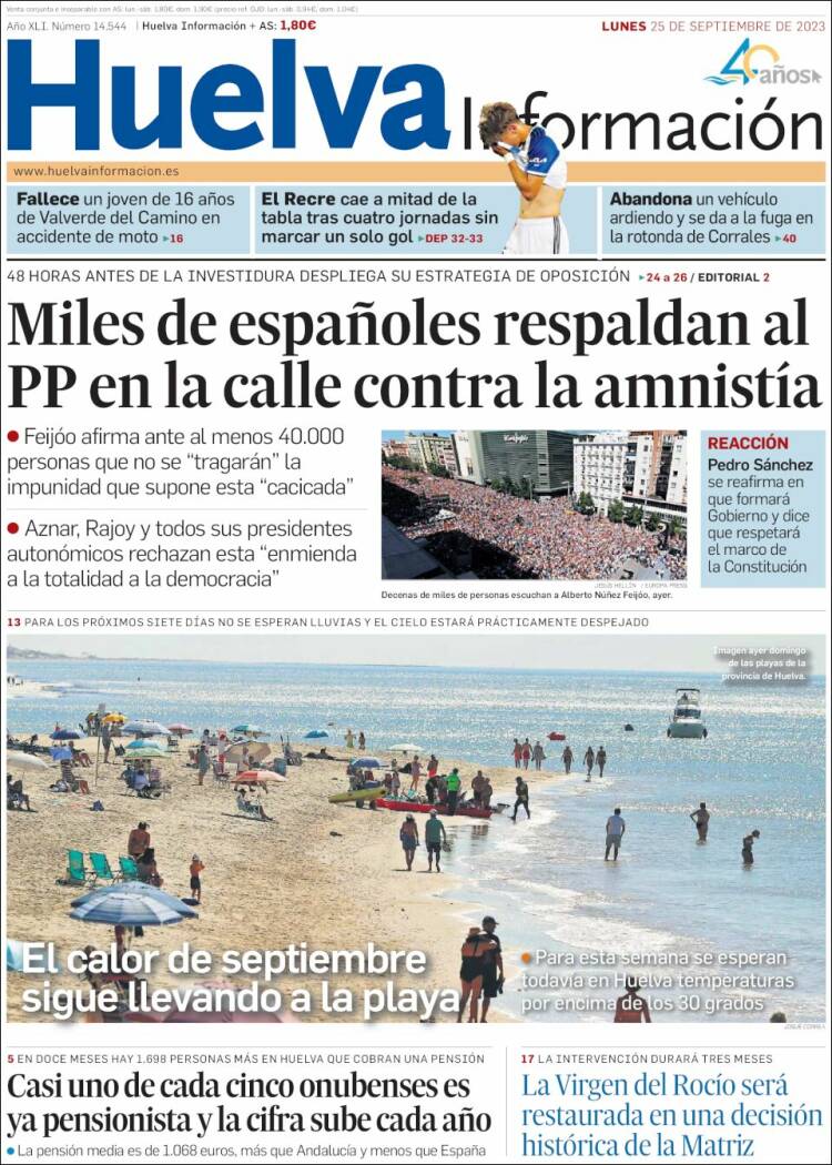 Portada de Huelva Información (España)