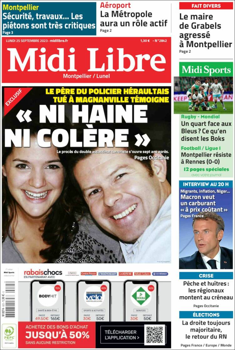 Portada de Midi Libre (Francia)