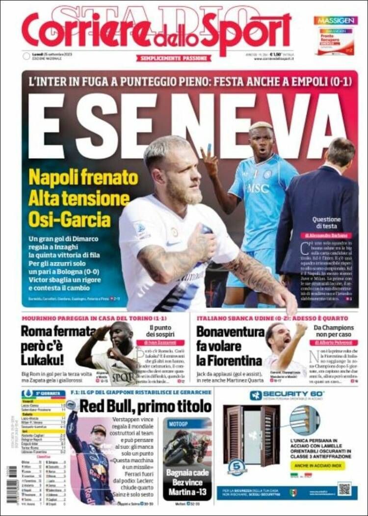 Portada de Corriere dello Sport (Italia)