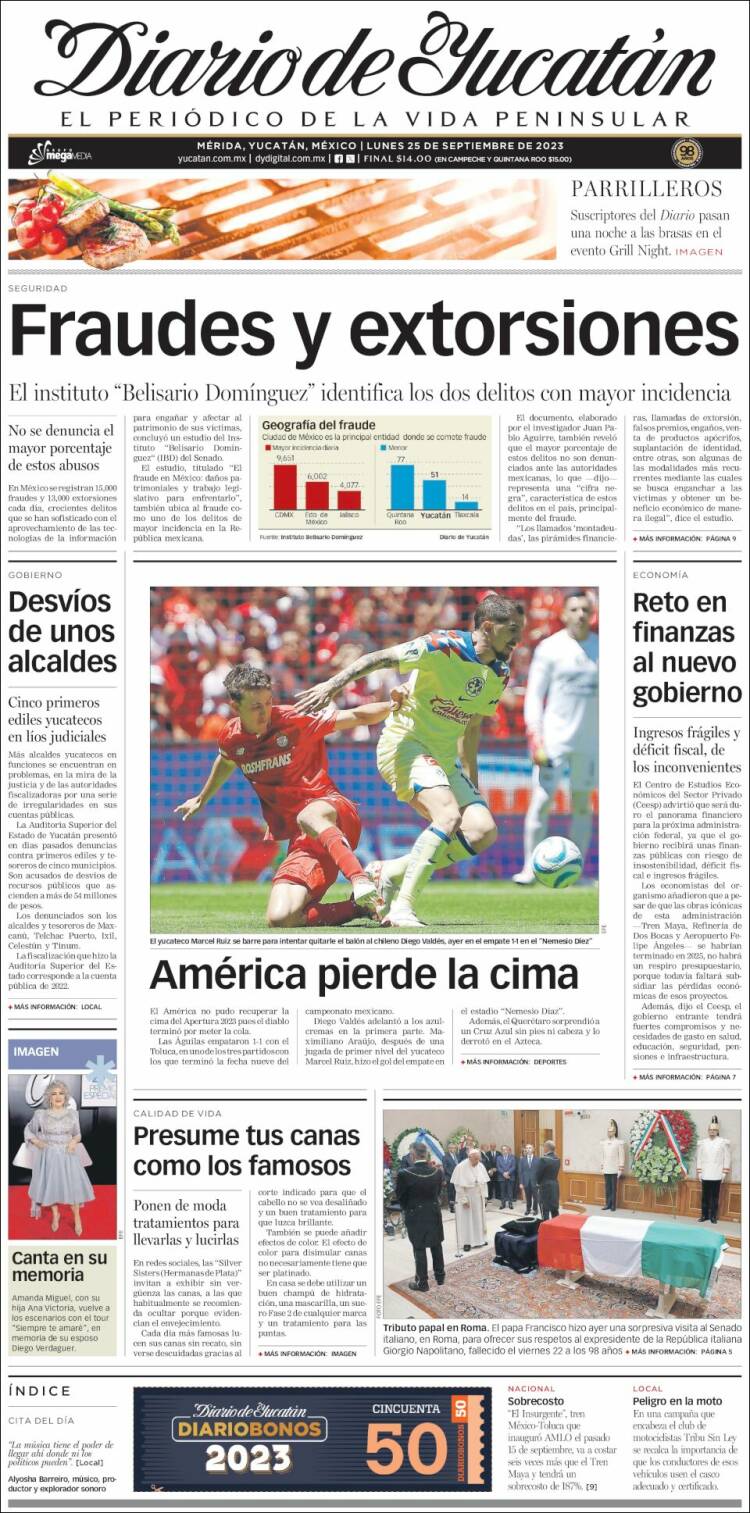 Portada de Diario de Yucatán (México)