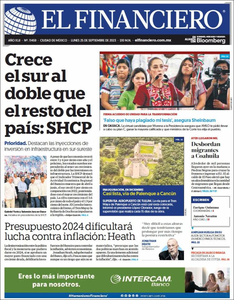 Portada de El Financiero (México)