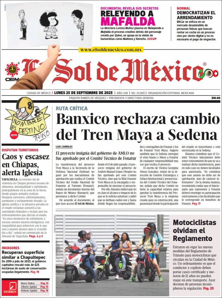 Portada de El Sol de México (México)