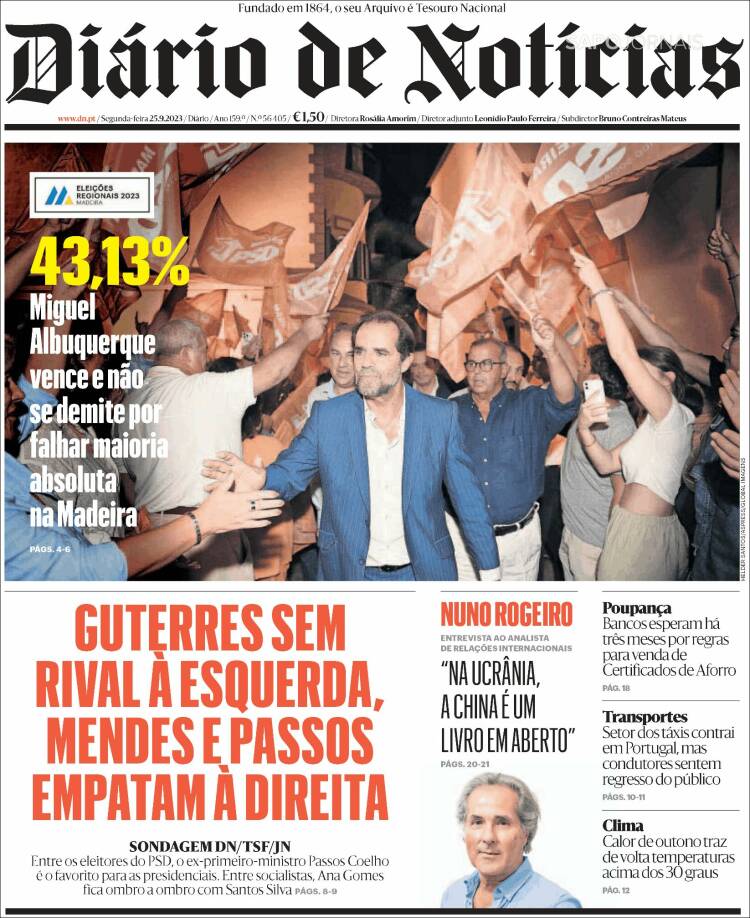 Portada de Diário de Noticias (Portugal)