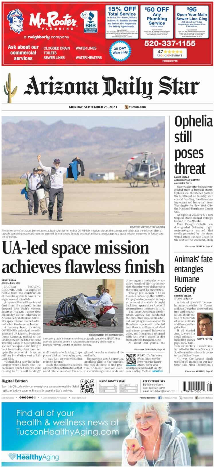 Portada de Arizona Daily Star (USA)