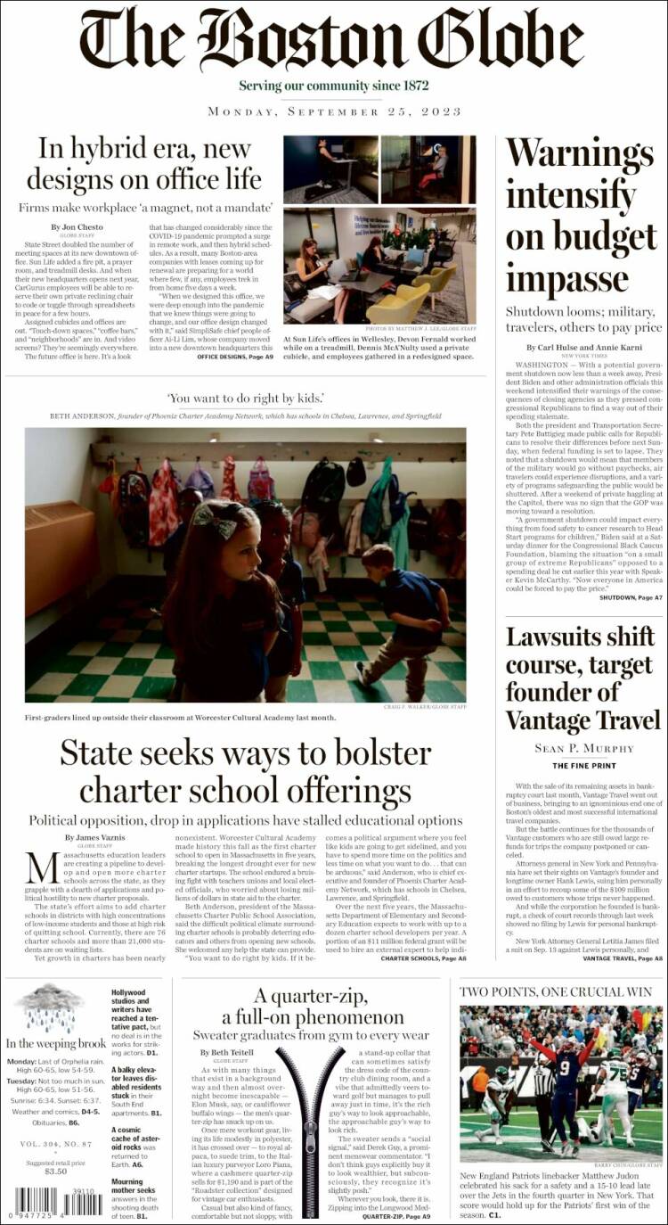 Portada de Boston Globe (USA)