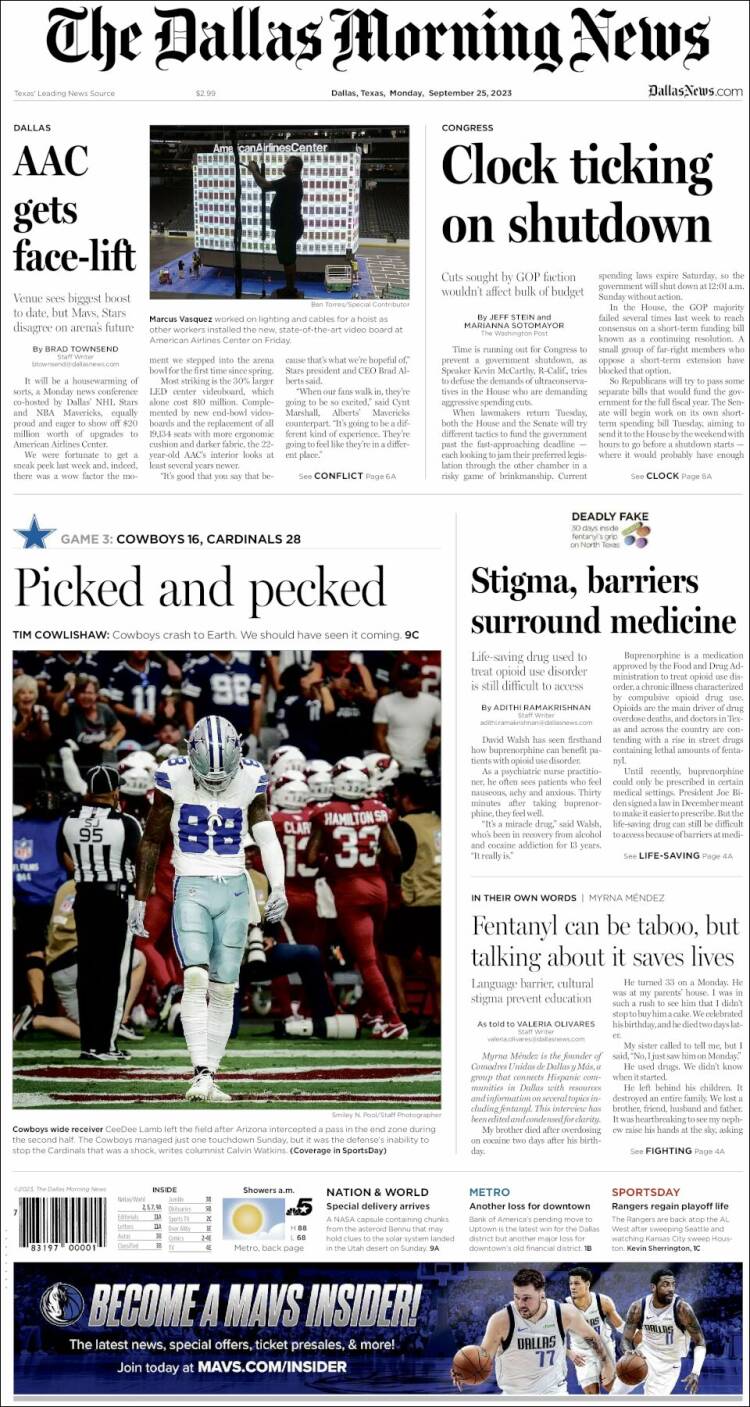 Portada de Dallas Morning News (USA)