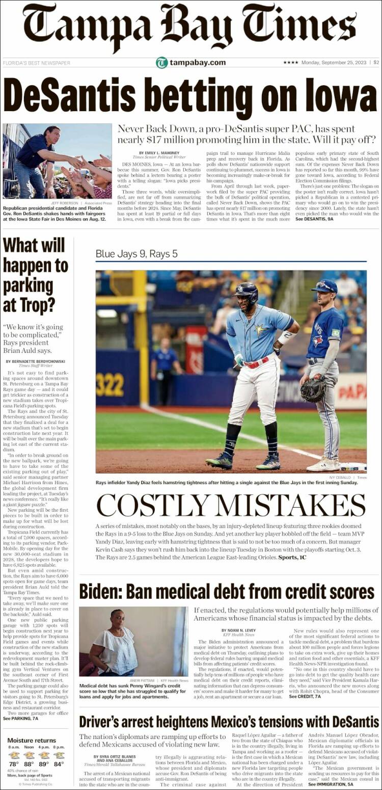 Portada de Tampa Bay Times (USA)